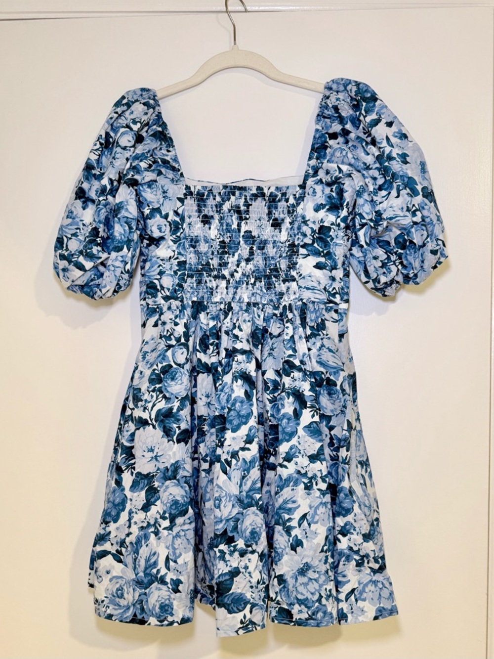 Abercrombie & Fitch Emerson Poplin Smocked Puff Sleeve Dress Blue Floral Size S - Picture 8 of 9